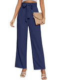 1 x RAW Customer Returns Niwicee Palazzo Pants Women Solid Color Loose Straight Cut Fabric Pants Women High Waist Suit Pants Paperbag Elegant Pants Casual Wide Pants-Dark Blue-S - RRP €34.99