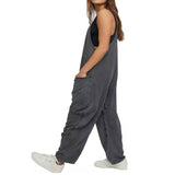 1 x RAW Customer Returns BRONG Dungarees Women Work Trousers Loose Baggy Sleeveless Overalls Women Adjustable Bib Pants Ladies Jumpsuit Long Playsuit Pants with Large Pocket Romper Black L - RRP €20.14