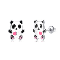 1 x RAW Customer Returns Girls Earrings 925 Sterling Silver Post Hypoallergenic Screw Back with Safety Stud Earrings for Children Girls Women Jewelry Panda  - RRP €18.99