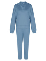 1 x Brand New REORIA Women s Long Sleeve Tracksuit Sweat Suit V Neck Leisure Suit Jogging Suit Leisure Suit Sports Suit Set Blue L - RRP €35.44