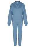 1 x Brand New REORIA Women s Long Sleeve Tracksuit Sweat Suit V Neck Leisure Suit Jogging Suit Leisure Suit Sports Suit Set Blue L - RRP €35.44