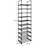 1 x RAW Customer Returns SONGMICS Shoe Rack with 10 Tiers, Open Shoe Cabinet, Narrow Shoe Rack, Metal Shoe Storage, Space Saving, for Dressing Room, Hallway, 30 x 45 x 174 cm, Black LSA25BK - RRP €25.99