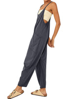 1 x RAW Customer Returns T1FE 1SFE Summer Sports Jumpsuit Dungarees Women Long Oversize with Pockets V-Neck Summer Pants Women Clothing Loose Fitness Overall Hiking Casual Pants Gray Size XXL - RRP €29.23