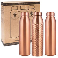 1 x RAW Customer Returns NORMAN JR Copper Water Bottle 1L - Gift Box 3 Pieces, Plain 2, Hammered 1, an Ayurvedic vessel made of pure copper - helps you drink more water with many health benefits - RRP €63.99