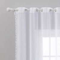 1 x RAW Customer Returns MIULEE Curtains with pompoms-Pretty white pompom curtains for children s rooms, girls, girls rooms, transparent curtains with eyelets, bedroom living room curtain with pompoms, 2 x H 225 x W 140 cm - RRP €25.49