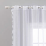 1 x RAW Customer Returns MIULEE Curtains with pompoms-Pretty white pompom curtains for children s rooms, girls, girls rooms, transparent curtains with eyelets, bedroom living room curtain with pompoms, 2 x H 225 x W 140 cm - RRP €25.49