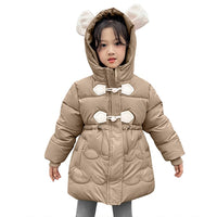 1 x RAW Customer Returns linboo winter jacket girls children winter coat with hood warm lined parka jacket with faux leather, waterproof, breathable, khaki, 128 - RRP €35.4