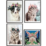 1 x Brand New DCIDBEI 30x40 30x30CM set of 4 diamond painting cats, diamond painting pictures animals with flower crown, diamond embroidery rabbit children, crystal craft decoration for home house office - RRP €20.4