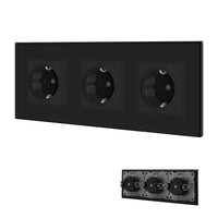 1 x RAW Customer Returns BSEED Schuko socket 3-way socket with plug-in terminal crystal glass plate single socket 16 Amp built-in socket flush-mounted socket 228 mm black extension sockets wall socket - RRP €19.75