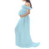 1 x RAW Customer Returns Loalirando Maternity Dress Photo Shoot Chiffon Lightweight Maxi Off Shoulder Photography Dress Blue Large - RRP €36.52