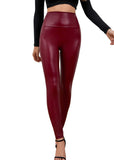 1 x RAW Customer Returns Everbellus Women PU Leather Leggings Skinny Elastic High Waist Faux Leather Pants Red X-Large - RRP €24.1