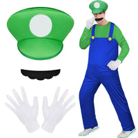 1 x RAW Customer Returns Aomig Luigi Costume, 4Pcs Mario-bros Costume with Hat, Mustache, Gloves, Mario Brothers Cosplay Costume Unisex, Fancy Dress Outfit Super Costume for Halloween, Carnival - RRP €20.99