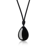 1 x RAW Customer Returns COAI Gift Ideas Unisex Leather Necklace with Angel Tear Water Drop Pendant Made of Obsidian - RRP €28.0