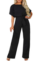 1 x RAW Customer Returns Sweezarmo Women s Elegant Half Sleeve Lantern Sleeve Jumpsuit With Belt Wide Leg Pants Jumpsuit XXL XX-Large Black - RRP €48.4