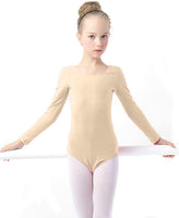 1 x RAW Customer Returns furein Dance Leotard Ballet Gymnastics Leotard Classic Elastic Bodysuit for Girls Long Sleeve Round Neck 6 years, Flesh  - RRP €15.99