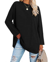 1 x RAW Customer Returns Ebifin Oversize Long Sleeve Shirt Women s Long Shirt Crew Neck Top Long Sleeve T Shirts Pullover Basic Tunic Tee Tops.Black.XXL - RRP €28.22