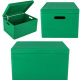 1 x Brand New Creative Deco XXL Green Large Wooden Storage Box Toy 40 x 30 x 24 cm With Lid - RRP €44.69