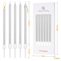 1 x RAW Customer Returns URAQT Metallic Candle, 24PCS Long Thin Birthday Candles with Holder, Cake Candles for Birthday Wedding Cake Party Decoration Silver  - RRP €6.29