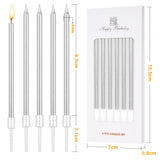 1 x RAW Customer Returns URAQT Metallic Candle, 24PCS Long Thin Birthday Candles with Holder, Cake Candles for Birthday Wedding Cake Party Decoration Silver  - RRP €6.29