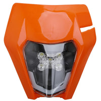 1 x RAW Customer Returns JFG RACING Universal Motorcycle LED Headlight EXC250 SX250 SXF250 EXC450 SX350 SXF450 EXC525 640LC4 Dirt Bike Enduro Superbike Orange - RRP €74.99