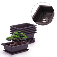 1 x RAW Customer Returns MissFox Set of 6 Plastic Plant Pots with Saucer, Large Rectangular Bonsai Pot with Garden Tools, Indoor and Outdoor Garden Flower Pots, 16x12x6cm - RRP €22.9