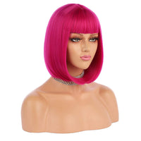 1 x RAW Customer Returns Mildiso Short Bob Green Hair Wigs Straight with Flat Bangs Synthetic Colorful Cosplay Daily Party Wig for Women Natural Like Real Hair 12 Inch 002C - RRP €22.18