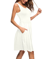 1 x Brand New AUSELILY women s sleeveless pleated loose swing leisure dress with knee-length pockets white, L  - RRP €19.99