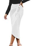 1 x RAW Customer Returns SEBOWEL Skirt Women Elegant Long Skirt Solid Color Elastic Waist Casual Skirt Party Skirt White L - RRP €27.22