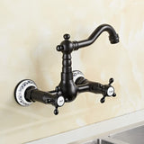 1 x RAW Customer Returns 360 Rotatable Wall Mounted Kitchen Faucet Brass Antique Wall Mounted Double Lever Sink Faucet Wash Basin Faucet Water Tap Wall Mounted Wash Basin Faucet Retro Wash Basin Mixer for Kitchen Black  - RRP €52.22