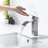 1 x RAW Customer Returns ONECE Waterfall Sink Faucet, Modern Style Bathroom Sink Mixer Tap, Single Lever Waterfall Bathtub Taps, Hot and Cold Water, Anti-fingerprint Matt Brushed, 304 Stainless Steel - RRP €39.31