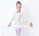 1 x RAW Customer Returns furein Dance Leotard Ballet Gymnastics Leotard Classic Elastic Bodysuit for Girls Long Sleeve Round Neck 12 years, White  - RRP €15.99