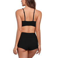 1 x RAW Customer Returns meioro Solid Swimsuit for Women Tie Front Bikini Shorts Two Piece Swimwear Sporty Bathing Suits High Waist Swimsuit - RRP €24.99