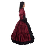 1 x RAW Customer Returns GRACEART Women s Medieval Victorian Costume Vintage Ruffle Fancy Dress with Crinoline and Belt Wine Red, Small  - RRP €66.54