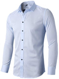 1 x RAW Customer Returns INFLATION Men s Shirt Made of Bamboo Fiber, Environmentally Friendly, Elastic, Slim Fit for Leisure, Business, Wedding, Pure Color Shirt, Long Sleeve, DE XS Label 39 , Light Blue - RRP €28.99