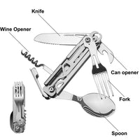 1 x RAW Customer Returns Eageroo 5 in 1 multifunctional outdoor cutlery folding cutlery made of stainless steel camping cutlery including fork spoon knife foldable ideal for camping, hiking, easy to carry - RRP €13.1