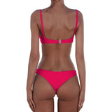 1 x RAW Customer Returns meioro Sexy Bikini for Women 2 Piece Swimwear Low Waist Solid Color Swimwear High Leg Bathing Suit Beachwear M,Bright Pink  - RRP €25.99