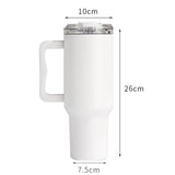 1 x RAW Customer Returns FloweryOcean 1200ml 40oz coffee mug to go, 100 leak-proof, double-walled vacuum stainless steel thermal mug with handle and straw, drinking cup for hot and cold drinks, white - RRP €28.99