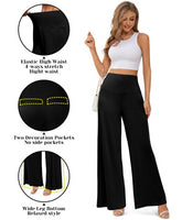 1 x RAW Customer Returns CZIMOO Wide Pants Women Summer Palazzo Pants High Waist Leisure Pants Ladies Pants Pyjama Pants Marlene Pants Casual Long Pants Black Leaves S - RRP €24.19