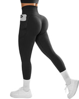 1 x RAW Customer Returns RXRXCOCO High Waist Sport Leggings Women Long Opaque Push Up Sports Pants Scrunch Booty Gym Running Pants with Pockets Black S - RRP €23.18