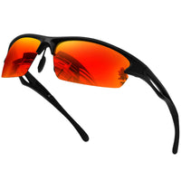 1 x RAW Customer Returns KANASTAL Red Orange Sports Sunglasses Men Curved Women Polarized Wraparound Cycling Driving Running Fishing UV400 - Red Mirror Lenses - RRP €18.99