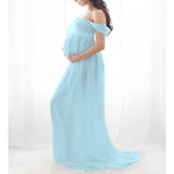 1 x RAW Customer Returns Pregnant Women Elegant Maxi Dress Off Shoulder Full Length Maternity Dress Maternity Dress with Front Slit for Photo Shoot Wedding Party S  - RRP €30.09