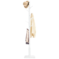 1 x RAW Customer Returns YheenLf Solid Wood Coat Rack Made of Rubber Wood, Clothes Rack for Clothes, Hats, Jacket Rack for Entrance, Living Room, 8 Hooks, 3 Adjustable Heights, White, 30 x 30 x 180 cm - RRP €38.56