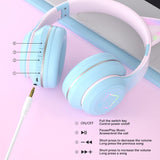 1 x RAW Customer Returns QOTSTEOS Cute Cat Ear Gaming Headset, Comfortable Foldable Portable Wireless Gaming Headphones with RGB Lights 3D Stereo Sound Effect Sky Blue  - RRP €27.45