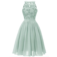 1 x RAW Customer Returns Evening dresses elegant for wedding ladies 50s rockabilly halter neck swing lace chiffon dress festive graduation dress wedding dress cocktail dress Christmas New Year s Eve short party dress green S - RRP €39.99