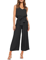 1 x RAW Customer Returns FANCYINN Women 2 Piece Crop Pants Set Wide Leg Wide Strap V Neck Tank High Waist Cropped Paper Bag Pants with Belt Black Top and Wide Leg Pants XS - RRP €35.27