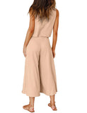 1 x RAW Customer Returns FANCYINN Women s Summer 2-Piece Outfit Sleeveless Crew Neck Tank Top Cropped Wide Leg Pants Light Khaki M - RRP €35.28