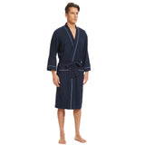 1 x RAW Customer Returns Mnemo Men s Waffle Light Kimono Waffle Bathrobe in Organic Cotton, Navy Blue, L - RRP €35.99