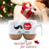 1 x RAW Customer Returns Love-KANKEI Ceramic Mr and Mrs Mugs with Cork Bottom, Coffee Mugs Set of 2 with 300ml, Breakfast Mugs as an Ideal Gift for Weddings, Valentine s Day, Birthdays - RRP €20.08