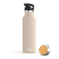 1 x RAW Customer Returns Daikoku Bottle, Double Wall Stainless Steel Thermal Bottle, Thermos Keeps Drinks Cold or Hot for Hours, Two Caps, Pastel Beige Color, 500 ML - RRP €17.69