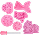 1 x RAW Customer Returns 6Pcs Marine Theme Silicone Cake Molds, Mermaid Starfish Seahorse Silicone Molds DIY Cupcake Baking Decoration Tool Pink Sea Shells - RRP €12.89